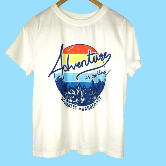 SHEIN ~ Adventure Graphic Tee L Campcore Kidcore Y2K - Picture 1 of 5